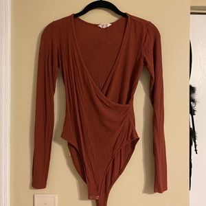 Burnt Orange Deep V Bodysuit